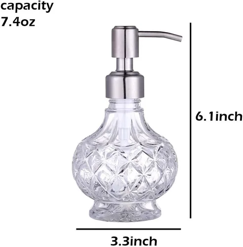 Vista 7 de YunNasi - Dispensador de jabón con bomba, diseño de cristal transparente, vintage y elegante, dispensador de jabón líquido recargable para encimera