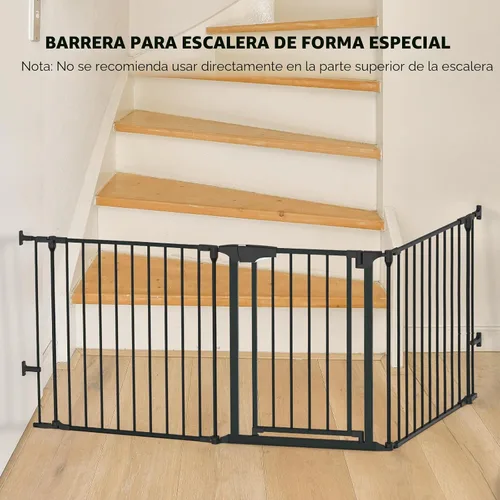 Vista 2 de Bonnlo Puerta de bebé configurable de 120 pulgadas de ancho, valla de seguridad para chimenea, patio de juegos de metal ajustable de 5 paneles