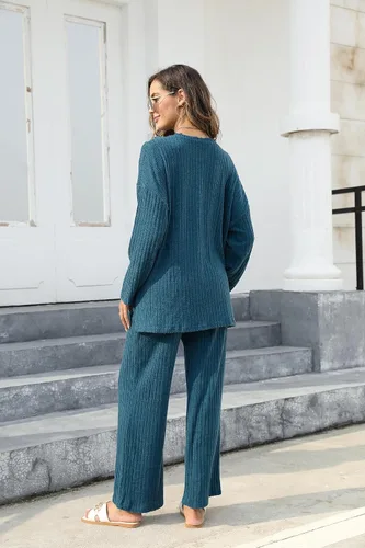 Vista 6 de Conjunto de 2 piezas para mujer, sudadera de gran tamaño con botones y pantalones de descanso a juego