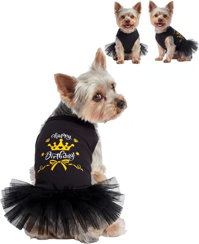 Vista 9 de CuteBone Vestido de cumpleaños para niña, ropa de princesa, disfraz de gato, ropa para perros pequeños, traje para mascotas, DD20XXS La princesa ha