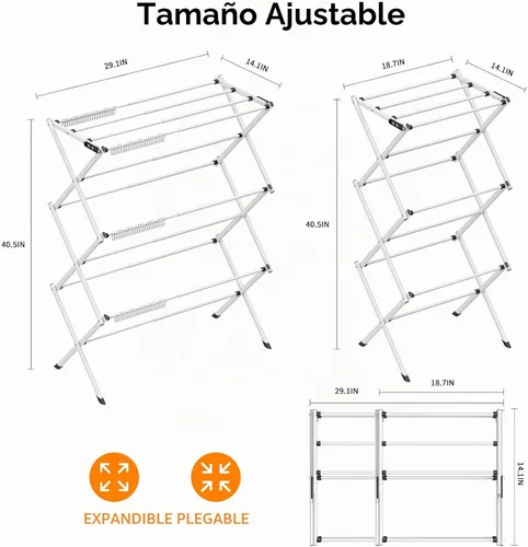 Vista 5 de Estante de secado plegable para ropa, estante plegable para interiores y exteriores, estante de secado de ropa plegable, negro y blanco
