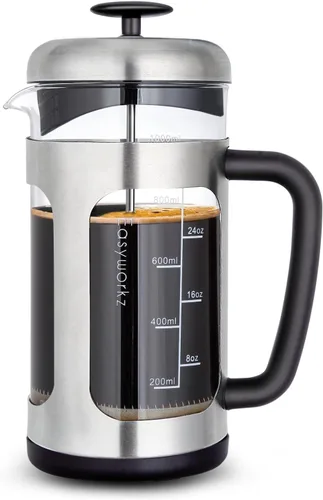 Vista 9 de Easyworkz French Press - Cafetera de 12 onzas con vidrio de borosilicato, mango de agarre suave Negro