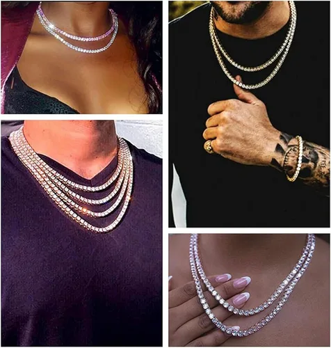 Vista 2 de HH BLING EMPIRE - Cadena de tenis con diamantes de imitación para hombres y mujeres, cadenas de tenis y eslabones cubanos de 18 a 30 pulgadas