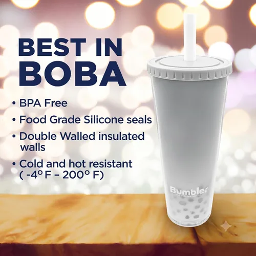Vista 3 de Bumbler 24 onzas Gran Taza Reutilizable Portátil Ecológica Taza de Beber con Pajita de Punta Suave y Ancha, Tapa Estética a Prueba de Fugas
