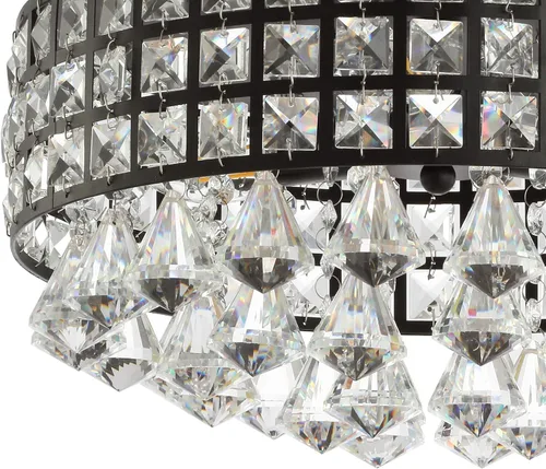 Vista 6 de JONATHAN Y Lámpara de techo negra de 3 luces de 14.5 pulgadas y montaje empotrado de cristal, lámpara de techo con gotas de cristal facetadas