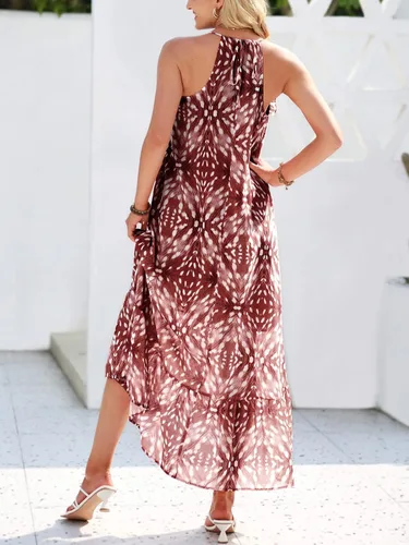 Vista 5 de ANRABESS Vestido largo de alto bajo de verano para mujer, con volantes altos y bajos, con tirantes delgados, con estampado de vuelo
