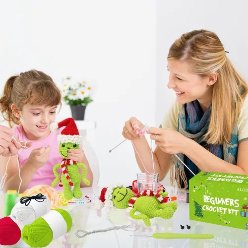 Vista 2 de Kit de ganchillo ALODNY para principiantes, kit de ganchillo navideño para principiantes adultos, juego de ganchillo y agujas con videotutoriales