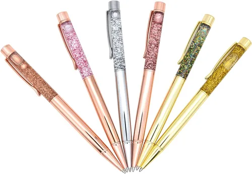 Vista 5 de Gullor 6 bolígrafos de metal elegante, piezas líquidas dinámicas para suministros de oficina, tinta negra (6 unidades), multicolor A