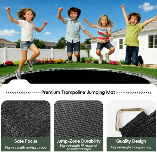 Vista 6 de Alfombrilla de repuesto para cama elástica, alfombrilla de 12.6 pies de diámetro con 72 anillos, se adapta a trampolines de 14 pies y resorte de 5.3