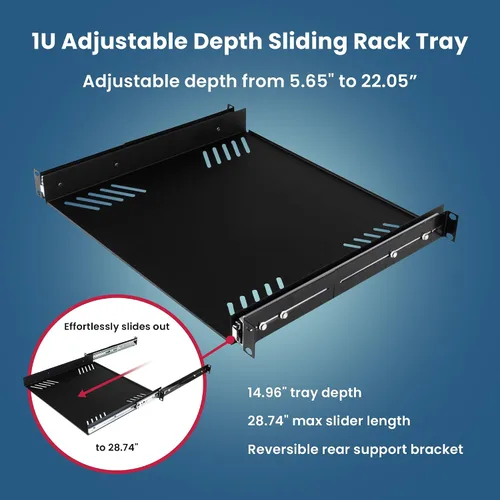 Vista 7 de Penn Elcom - R1290/1U - Espacio de rack - Charola antiderrapante para rack (Audio, AV, IT; DV). Estante de equipo para 1 espacio en bastidor hasta