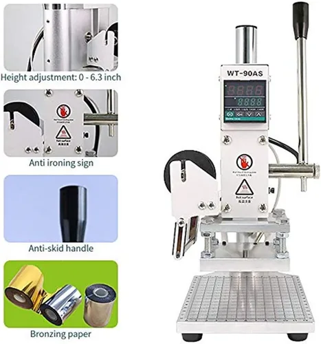 Vista 2 de Máquina de estampado de prensa en caliente de 110 V, impresora de control de temperatura manual para fabricante de tarjetas de papel, cuero, PVC