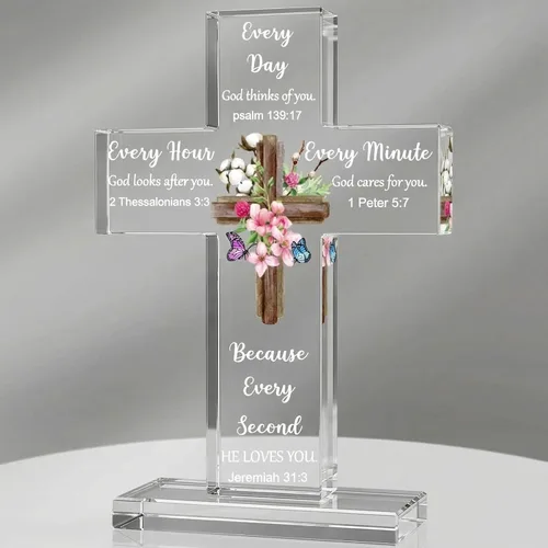 Vista 15 de Regalos Cristianos de Acrílico Chunful para Mujer y Hombre Cruz de Jesús Religiosa y Decorativa con Versículos de la Biblia y Oraciones Cruz
