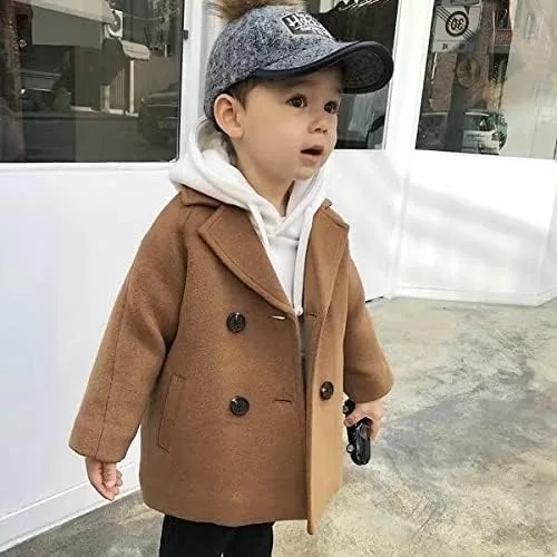 Vista 4 de Abrigo de lana para niños y niñas, abrigo cálido de invierno con doble botonadura para niños pequeños