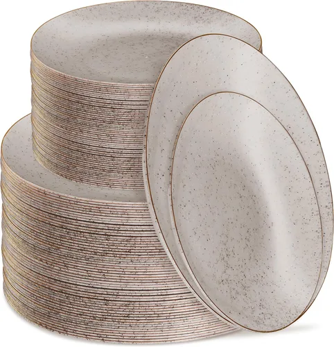 Vista 16 de PLASTICPRO Juego de 32 elegantes platos desechables de plástico que incluye 16 platos llanos y 16 platos de ensalada, platos de fiesta resistentes