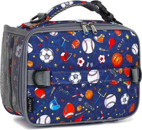 Vista 9 de Flowfly - Lonchera para niños, bolsa escolar aislada duradera con correa de hombro y soporte para botellas, minihielera térmica resistente al agua