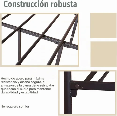 Vista 5 de Marco de cama con dosel de tamaño matrimonial, cama de metal con Negro