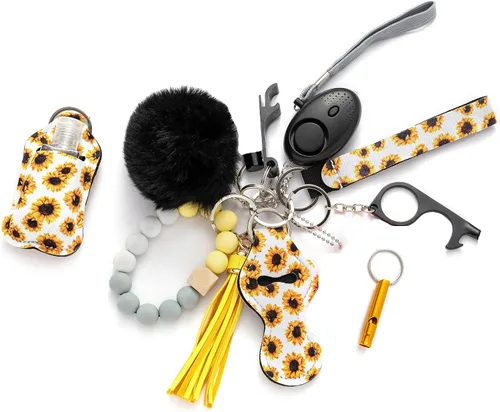 Vista 3 de Juego de llaveros para mujer, llavero de cuentas, pulsera, juego completo de llaveros, accesorios de bálsamo labial, llavero sin contacto