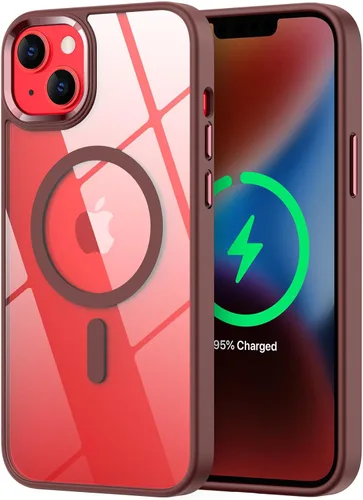 Vista 11 de Funda magnética para iPhone 13, compatible con MagSafe, protección de grado militar, parte trasera dura transparente y marco de TPU suave, funda