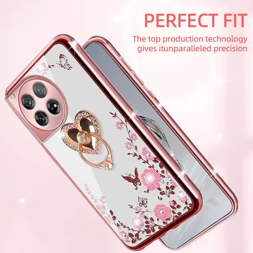 Vista 6 de Funda para OnePlus 12 2024 con bonito soporte de anillo de corazón y correa de silicona suave transparente para mujer, funda protectora a prueba