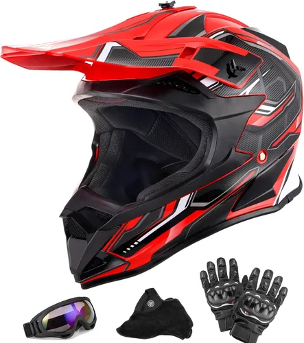Vista 9 de OUMURS Casco de motocross para adultos con gafas, guantes y máscara, casco de motocross ATV unisex para adultos, hombres y mujeres, visera solar