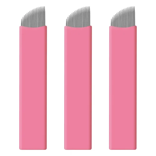 Vista 13 de 50 hojas de microblading desechables color rosa #14 nano, 0.006 in, perfectas para trazos de cabello, cejas, agujas más finas del mercado