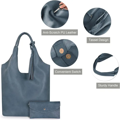 Vista 5 de Montana West Bolsos estilo hobo holgados para mujer, bolsos de hombro suaves de diseñador para mujer, bolso de mano con asa superior