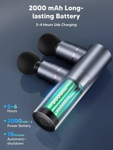 Vista 3 de arboleaf Pistola de masaje de tejido profundo con doble cabeza, masajeador portátil eléctrico de metal completo para espalda, hombros, dolores