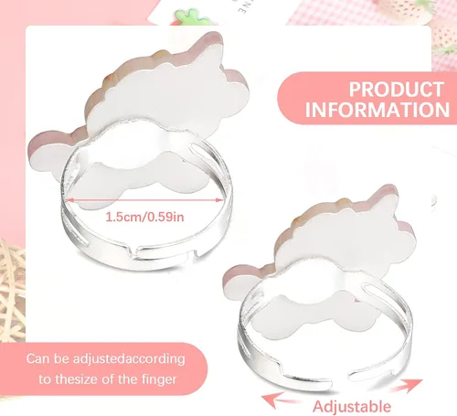 Vista 2 de Hifot 16 anillos de joyería para niñas pequeñas, anillos ajustables, lindos anillos de sirena de zorro para niños, anillos de simulación