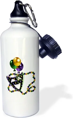 Vista 2 de 3dRose Máscara de Mardi Gras y cuentas - Botella de agua deportiva, 21 onzas, color blanco