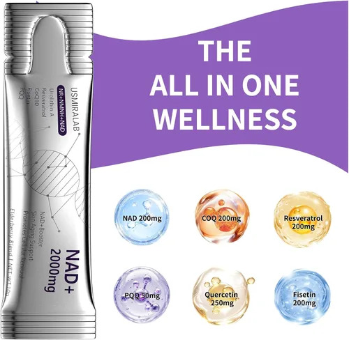 Vista 5 de NAD+ Supplement Packets 1000mg Liquid Advanced Nicotinamide Riboside, Trans-Resveratrol, PQQ & Quercetin Complex for Cellular Energy & Healthy