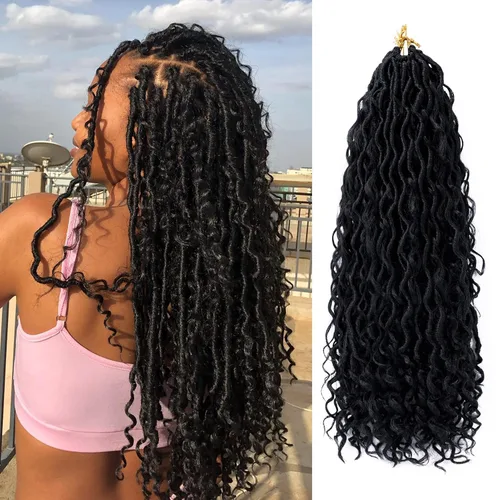 Vista 42 de 8 pulgadas Goddess Faux Locs pelo de ganchillo para mujer negro 7 paquetes de rastas estilo bohemio río para mujeres niños cabello pre rizado