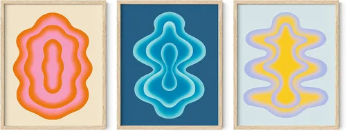 Vista 80 de HAUS AND HUES - Arte de póster Bauhaus - Juego de 3 arte de pared abstracto moderno, pósteres vintage e impresiones, arte de pared azul y amarillo