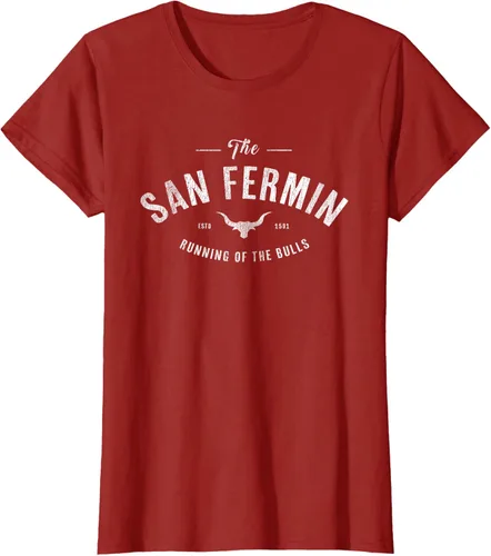 Vista 32 de The Running of the Bulls" - Pamplona Gift - Camiseta San Fermin, Rojo, S Asfalto