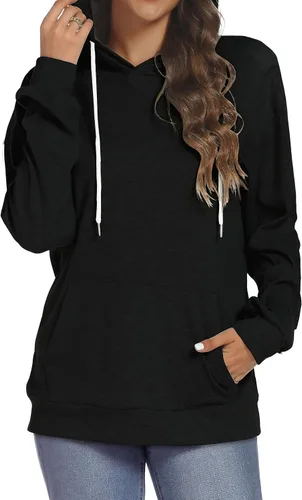 Vista 5 de Sudaderas con capucha para mujer, camisetas de manga larga, con bolsillos casuales, holgadas, túnica