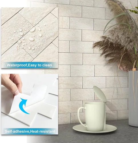 Vista 5 de BeNice Protector Contra Salpicaduras Adhesivo para Cocina, Azulejos Adhesivos para Pared de Baño, Azulejos de Ducha Adhesivos Impermeables