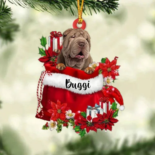 Vista 87 de Perro Akita Inu personalizado en bolsa de regalo, adorno de Navidad, nombre personalizado, regalo para amantes de los perros, familia, Navidad