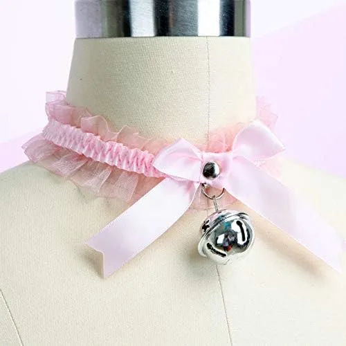 Vista 4 de Pingyongchang - Gargantilla de encaje ajustable con campana, estilo gótico, collar para mujeres y niñas, extraíble para cosplay