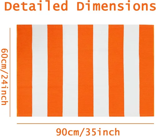 Vista 2 de USTIDE Orange White Stripe Woven Door Mat 2'x3' Washable Woven Striped Rug Orange&white Bold
