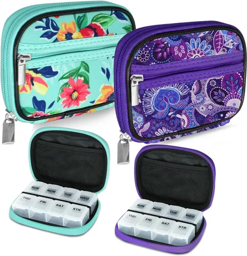Vista 29 de Serfeymi Pastillero semanal para viaje, pastillero para bolso con pastillero extraíble de 7 días, organizador de medicamentos de viaje, contenedor