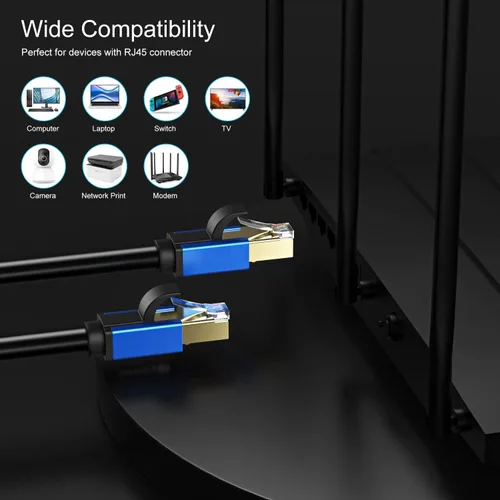Vista 5 de Cable Ethernet Cat7 de 75 pies, cable Cat7 para exteriores, triple blindaje, SSTP, 10 Gbps 600 MHz, cable de conexión Ethernet para módem router LAN