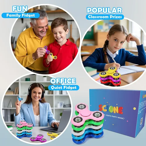 Vista 6 de SCIONE Fidget Spinners, paquete de 25 regalos de fiesta de cumpleaños para adultos y niños, juguetes de caja del tesoro para premios de aula