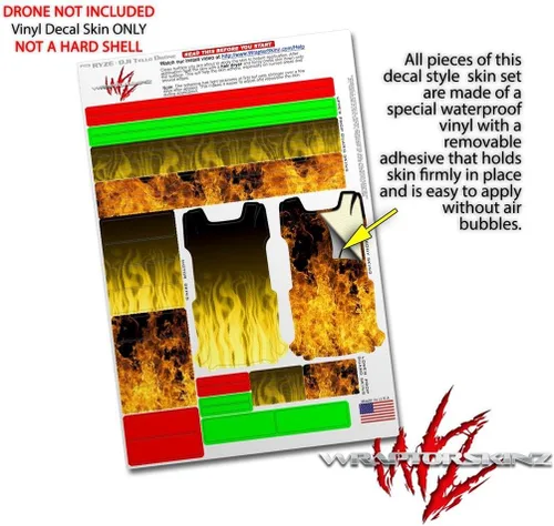 Vista 4 de Skin Decal Wrap 2 Pack para DJI Ryze Tello Drone Fire Yellow Drone No Incluido