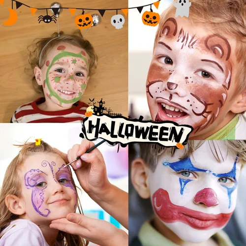 Vista 4 de AMIIR Kit de pintura facial de maquillaje de Halloween de 20 colores de alto pigmento para disfraz profesional, teatro, escenario, cosplay, fiesta