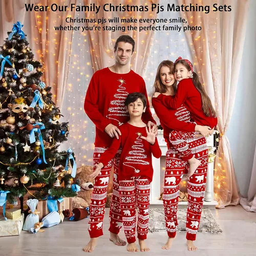 Vista 4 de Oriental eLife Pijamas de Navidad para la familia, conjuntos de pijamas familiares de Navidad a juego, ropa de dormir familiar de Navidad 2023