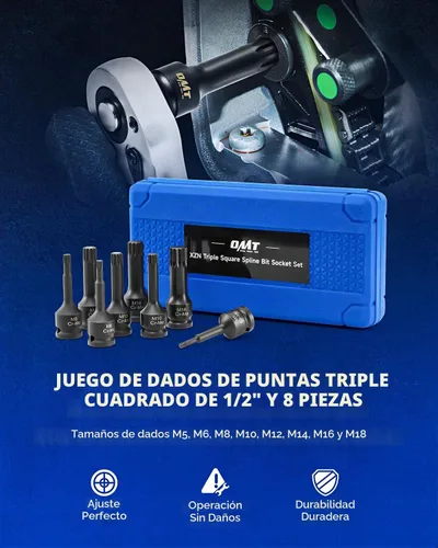 Vista 2 de OMT XZN - Juego de llaves de vaso con ranura cuadrada triple, 8 unidades de 1/2 pulgada