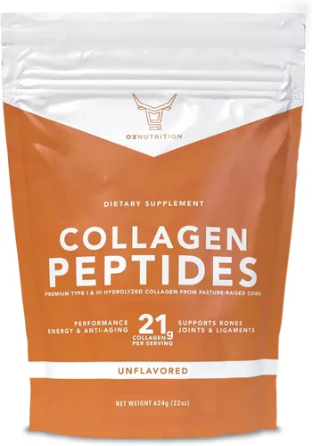 Vista 6 de OX Colágeno en polvo para mujeres y hombres (22 onzas) tipo I y III sin sabor e inodoro, péptidos de proteína de peptan hidrolizados de fácil