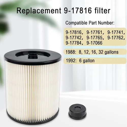 Vista 2 de 17816 Filtro para Craftsman Shop Vac, 9-17816 para 5/6/8/12/16 galones Snug 17816 replacement filter for compatible Craftsman wet dry vacs, easy