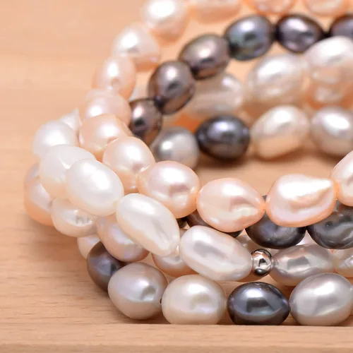 Vista 5 de Pulsera elástica de perlas barrocas cultivadas de agua dulce de 8 pulgadas, 0.315-0.354 in/color blanco natural