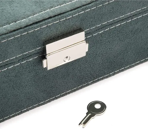Vista 4 de Joyero de terciopelo verde con cerradura para mujeres y hombres caja de almacenamiento con 2 capas para aretes pulseras collares anillos 105 x 105 x