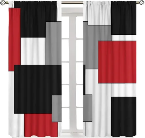 Vista 16 de Cortinas degradadas grises y negras, con textura geométrica moderna abstracta para cocina, dormitorio, sala de estar, juegos de 2 paneles